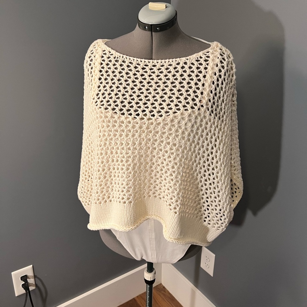 Torrid Cream Knit Poncho Sweater with Zigzag Pattern
